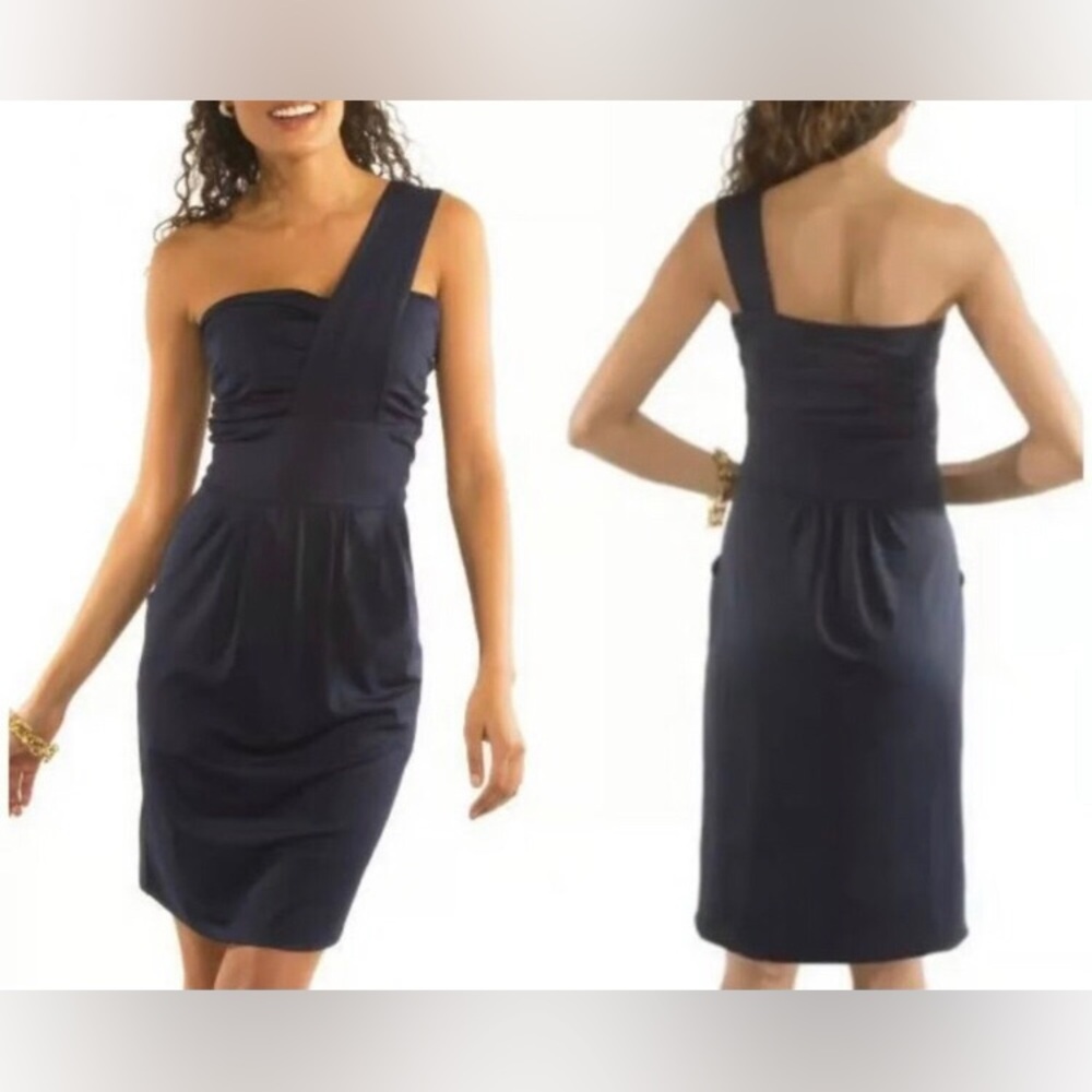 Gretchen Scott Black Dress One Shoulder Jersey Jane NWT Small